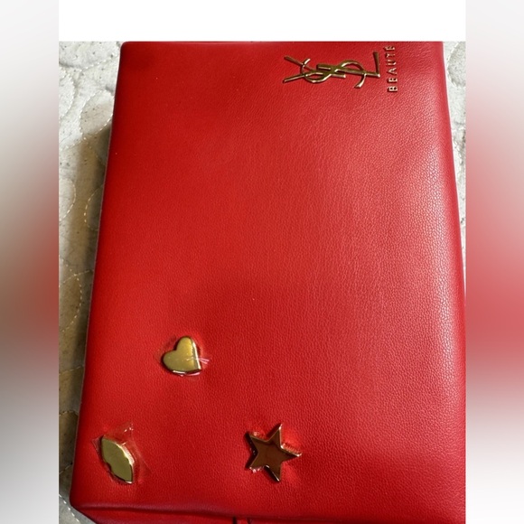 YSL Red Beaute Makeup Bag/Pouch W/Gold Charms - Picture 2 of 11